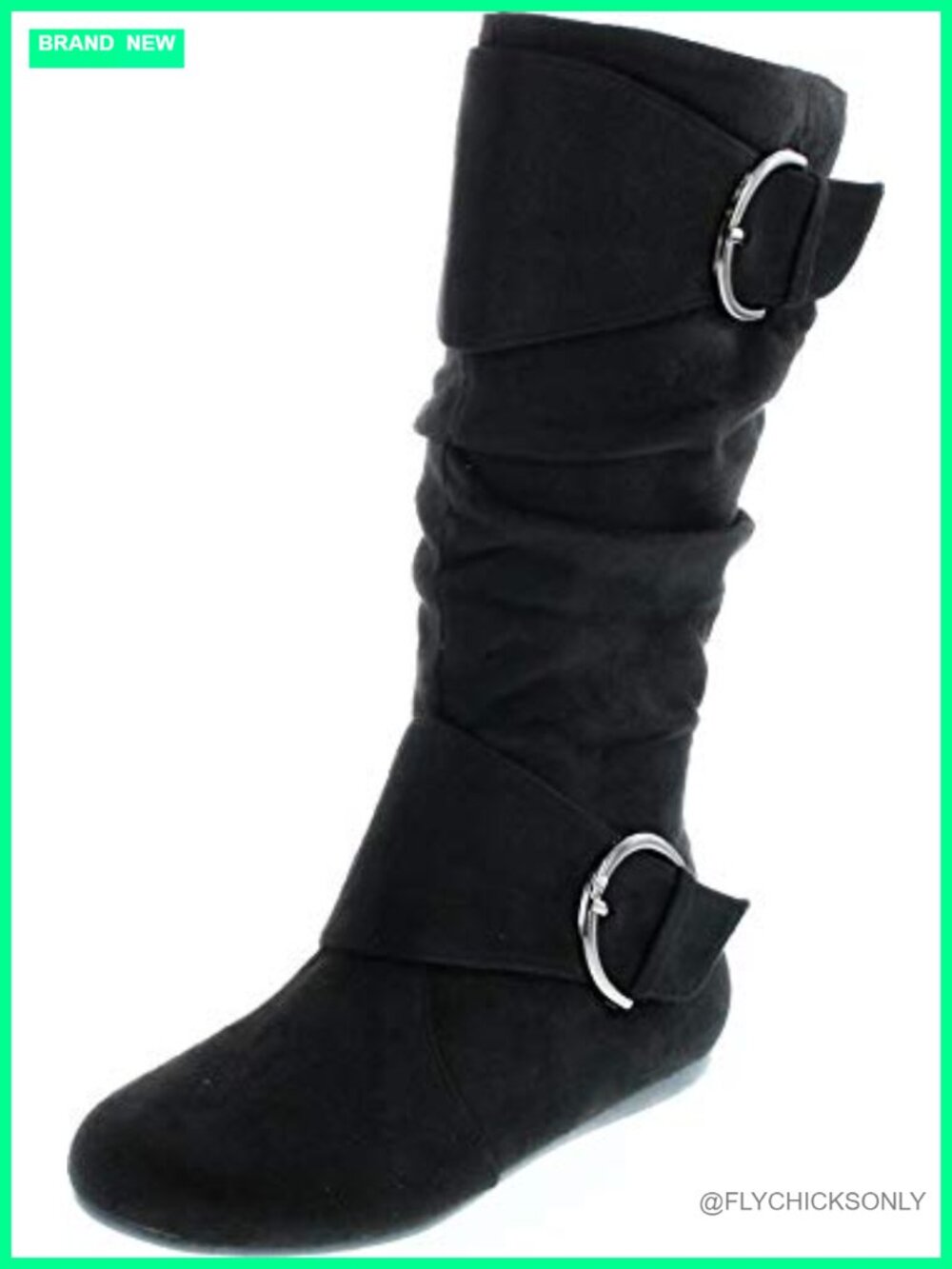 Faux Leather Closed Round Toe Mid-Calf Slouch Boot with Buckle